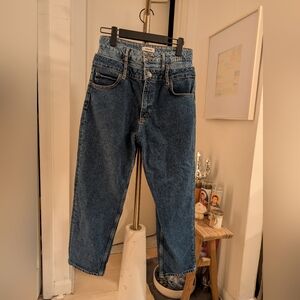 Sandro Blue Denim straight Leg Double Waist Detail sz26/27 38 OG Price $340